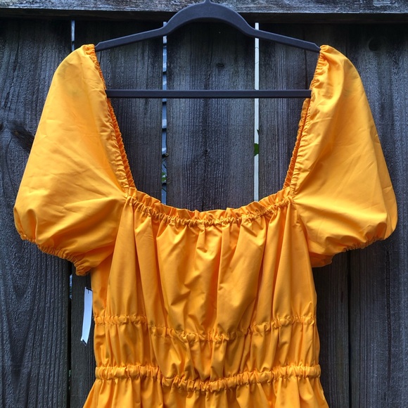 LDT Claire Puff Sleeve Dress Size 10 Mango Orange Square Neck Parachute - Picture 12 of 14